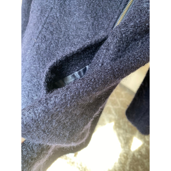 Guess Los Angeles Wool Coat Navy Asymmetrical Zip Quiet Luxury Cottagecore Trend - Picture 11 of 16